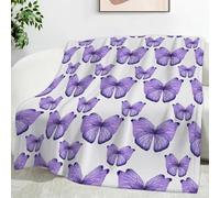 Ypthriline Purple Butterfly Blanket, Watercolor Style Microfiber Flannel Throw Blanket, Comfortable Soft Fluffy and Warm, Blankets for Beds, Sofas and Recliners, 130×150 CM