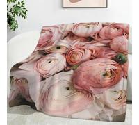 Ypthriline Ranunculus Blanket, Romantic Flowers Microfiber Flannel Throw Blanket, Comfortable Soft Fluffy and Warm, Blankets for Beds, Sofas and Recliners, 150×200 CM