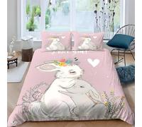 Ypthriline Single Duvet Cover Set Little Bunnies Bedding Set Microfiber Pink Duvet Covers with Pillowcases Reversible Bedding With Zipper Closure 135x200CM