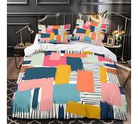 Ypthriline Single Duvet Cover Set Pink and Yellow Square Bedding Set Microfiber minimalist Duvet Coverswith Pillowcases Reversible Bedding With Zipper Closure 135x200CM