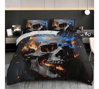 Ypthriline Skull Double Duvet Set, Flame Duvet Cover Sets with Zipper Closure, Soft Microfiber Bedding Set, with 2 Pillow Cases 50x75 cm, for Use with Teenage and Adults