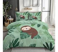 Ypthriline Sloth Single Duvet Cover Set, Green Duvet Cover Sets with Zipper Closure, Soft Microfiber Bedding Set, with 2 Pillow Cases 50x75 cm, for Use with Teenage and Adults