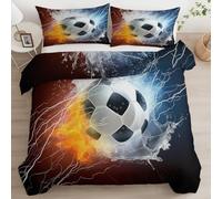 Ypthriline Soccer Double Duvet Set, Flame Duvet Cover Sets with Zipper Closure, Soft Microfiber Bedding Set, with 2 Pillow Cases 50x75 cm, for Use with Teenage and Adults