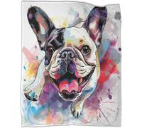 Ypthriline Splash Ink French Bulldog Blanket, Watercolor Graffiti Style Microfiber Flannel Throw Blanket, Comfortable Soft Fluffy and Warm, Blankets for Beds, Sofas and Recliners, 150×200 CM