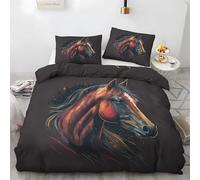 Ypthriline Super King Duvets Set Galloping Horse Bedding Set Microfiber Black Duvet Coverswith Pillowcases Reversible Bedding With Zipper Closure 260x220CM