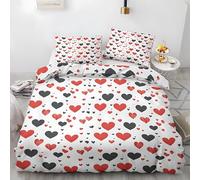 Ypthriline Super King Duvets Set Heart Bedding Set Microfiber Red Black Duvet Coverswith Pillowcases Reversible Bedding With Zipper Closure 260x220CM
