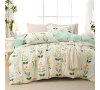 Ypthriline Super King Duvets Set Orange Flowers Bedding Set Microfiber Green leaves Duvet Coverswith Pillowcases Reversible Bedding With Zipper Closure 260x220CM