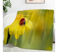 Ypthriline Yellow Flowers and Ladybugs Blanket, Natural Style Microfiber Flannel Throw Blanket, Comfortable Soft Fluffy and Warm, Blankets for Beds, Sofas and Recliners, 150×200 CM