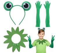 yptniginu 3 Pcs Frog Costume Accessory Set Green Frog Headband Gloves Collar for Halloween Cosplay Party World Book Day Dress Up