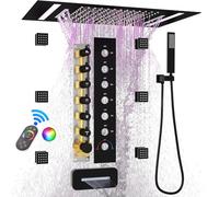 ypuxil Thermostatic Shower System, LED Multi Functions Shower Heads with Handheld Spray Combo, High Pressure Shower Heads with 6pcs Body Jets Spray And Up/Down Shower Heads