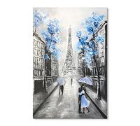 YPY Abstract Paris Canvas Wall Art: Black White Eiffel Tower Picture for Living Room Decor, Blue Grey Hand Painted Textured Oil Painting Large Modern Artwork Home Decoration 24 x 35