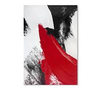 YPY Red Abstract Canvas Wall Art: Modern Minimalist Black and White Picture Handmade Textured Oil Painting Poster for Living Room Bedroom Bathroom Office Home Wall Decor 24x36