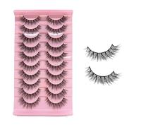 YPYMOD 10 Pairs Lashes, Natural Looking Cat Eye Lashes, Eyelashes Multi-layers Wispy Fluffy 3D Curly False Lashes Pack, Reusable Transparent Fake Lashes(H07)