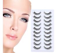 YPYMOD 10 Pairs Lashes, Natural Looking Cat Eye Lashes, Eyelashes Multi-layers Wispy Fluffy 3D Curly False Lashes Pack, Reusable Transparent Fake Lashes(H15)