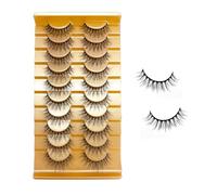 YPYMOD 10 Pairs Lashes, Natural Looking Cat Eye Lashes, Eyelashes Multi-layers Wispy Fluffy 3D Curly False Lashes Pack, Reusable Transparent Fake Lashes(H08)