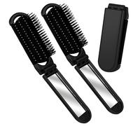 YPYMOD 2 pcs Folding Hair Brush, Travel Hair Brush with Mirror, Collapsable Pocket Size Brush Brush Hair Styling Tools for Gym, Trip, Purse, Swimming(Black)