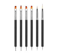 YPYMOD 6pcs Doubel Ended Nail Art Brushes, Point Drill Drawing Painting Tools Set for DIY Nail Art Designs, Gel Polish Nail Designs Nail Carving French Nails (Black)
