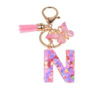 YPYMOD Butterfly Pendant Keychain with Initial N, Pink Tassel, Rosa-n, Unisex, 1 Count
