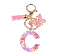 YPYMOD Butterfly Pendant Keychain with Initials, C, Rosa-c Pink, Women, Girls