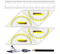 YPYMOD Maths Geometry Set with 4 Pieces Geo Triangles (16 cm) with Handle, Ruler (20 cm), Compass, Pencils and More, Ideal Gift for Students, Teachers and Math Lovers