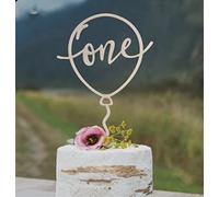 YQ-BEST Wooden One Cake Topper Balloon Shape Cake Picks First Birthday Cake Decorations for Baby Shower Anniversary 1st Birthday Party Supplies