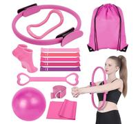 YQBFB 13 Pcs Pilates Kit for Women: Magic Circle Yoga Ring Booty Bands for Working Out Glutes Pilates Ball Non-Slip Socks & Gym Bag - Home Workout Essentials Gift Set (Pink)