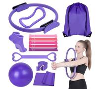 YQBFB 13 Pcs Pilates Kit for Women: Magic Circle Yoga Ring Booty Bands for Working Out Glutes Pilates Ball Non-Slip Socks & Gym Bag - Home Workout Essentials Gift Set (Purple)