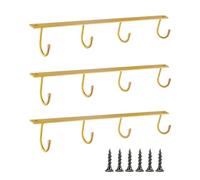 YQBOOM Mug Hanger Under Cabinet 3 Pcs Iron Mug Rack Wall Mounted Coffee Cup Rack Storage Organizer for Kitchen Dining Bar - Gold