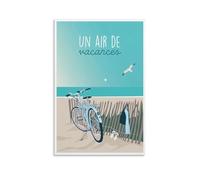 YQCQCS France Beach Bicycle Vintage Travel Poster Canvas Art Poster Picture Wall Decor Painting Posters Decorative Posters
