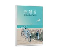 YQCQCS France Beach Bicycle Vintage Travel Poster Canvas Art Poster Picture Wall Decor Painting Posters Decorative Posters
