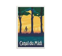 YQCQCS Vintage France Travel Poster Canal Du Midi Bicycle Girl Canvas Art Poster Picture Wall Decor Painting Posters Decorative Posters