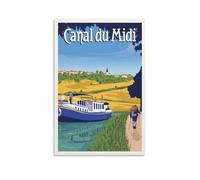 YQCQCS Vintage France Travel Poster Canal Du Midi Hiker Canvas Art Poster Picture Wall Decor Painting Posters Decorative Posters