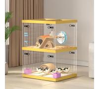 YQDDM Double Layer Transparent Hamster Cage,Pet Breeding Box, Stackable Small Animal Cages, Multi-Species Feeding, Convection Ventilation(Yellow)