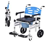 YQDDM Folding Shower Commode Wheelchair Commode Chair with Armrests and Backrest, 3-Level Adjustable Height, Bedside Commode Chair for Small Shower, 350 LBS Capacity