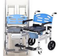 YQDDM Shower Chair with Wheels, 3-in-1 Bedside Commode,3-Level Adjustable Height, Detachable Bucket, Portable Rolling Shower Chair for Elderly, Disabled, Adults
