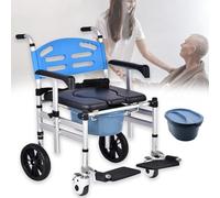 YQDDM Shower Wheelchair, Adjustable Rolling Shower Chair with Brake, 350 lbs Capacity Shower Commode Transport Chair, Bathroom Wheelchair for Inside Shower