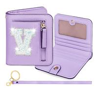 YQE Initial RFID Wallet Small Teen Girl Gifts Trendy Stuff Birthday Christmas Stocking Stuffer Gift Idea for Tween Daughter Granddaughter Niece 6 7 8 9 10 11 12 13 Year Old, Purple, V