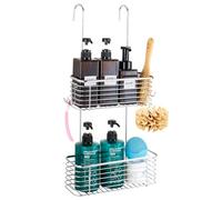YQh hanging shower rack, bathroom rack storage rack, shampoo bracket, the back hook can be rotated, and can be hung on the faucet or cross bar, 304 stainless steel rust proof (double)