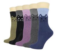 YQHMT Womens Warm Wool Crew Socks Vintage Thick Knit Winter Christmas Gift, Cat Warm Socks-02, 4-8 UK