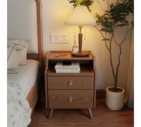 Yqjjgl Sleek Narrow Nightstand With Drawers For Small Spaces Walnut 40Cm Solid Wood Beside Table Cabinet