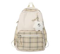 YQkoop Aesthetic Backpack Kawaii Plaid Backpack Sage Green Backpack for Girls Teens Cute School Supplies Aesthetic Daypack with Plush Pendant