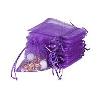 YQL 100PCS Purple Organza Bags Small, 8x10cm Mesh Wedding Favour Drawstring Bags for Jewelry Makeup Shower Favors Valentine Party Christmas Festival Packing