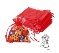 YQL 100PCS Red Organza Bags Small, 8X10cm Small Net Bags Drawstring Little Meshbags for Gifts Wedding Favour/Party/Jewelry, Red Wedding Favourbags, Christmas Organzabags