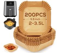 YQL 200pcs Small Air Fryer Liners 5.5 Inch for Chefman/Daewoo/Cosori/Midea Compact/Belaco 2L, Square Air Fryer Accessories Disposable, Non Stick Parchment Paper for Single Basket Square/Round 2L-3.5L