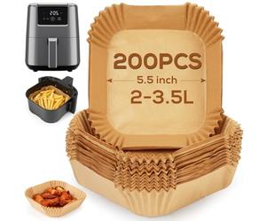 YQL 200pcs Small Air Fryer Liners 5.5 Inch for Chefman/Daewoo/Cosori/Midea Compact/Belaco 2L, Square Air Fryer Accessories Disposable, Non Stick Parchment Paper for Single Basket Square/Round 2L-3.5L