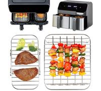YQL 2PCS Air Fryer Rack for Tefal Easy Fry 5.2L/3.1L, Tower t17099 5.2L/3.3L, Lakeland 5L/3L, Salter EK5729 5.5L/3.5L, 304 Stainless Steel Air Fryer Accessories for Large & Small 2 Drawer Airfryer