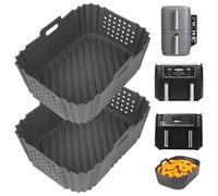 YQL 2PCS Perforated Silicone Air Fryer Liners - Specially Designed for Ninja Double Stack XL 9.5L Airfryer SL400UK/ SL400UKCP, Reusable Air Fryer Accessories Rectangle Trays for Dual Drawer 9.5L&Oven
