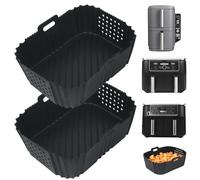 YQL 2PCS Silicone Air Fryer Liners Perforated, Specially Designed for Ninja Double Stack XL 9.5L Airfryer SL400UK/ SL400UKCP, Reusable Air Fryer Accessories, Silicone Trays for Dual Basket 9.5L & Oven