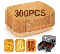 YQL 300pcs Air Fryer Liners Disposable for Ninja Dual Zone 7.6L-9.5L | Non Stick Parchment Paper Liners, Rectangle Air Fryer Accessories for AF300UK/AF400UK/Double Stack XL SL400UK/Keplin 9L/Tower