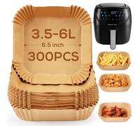 YQL 300PCS Air Fryer Liners Square for Russell Hobbs 4L, Disposable Air Fryer Accessories 6.5 Inch, Non Stick Parchment Paper for COSORI/Chefman/Ninja/Philips/Tower & Other Single Airfryer 3.5L-6L